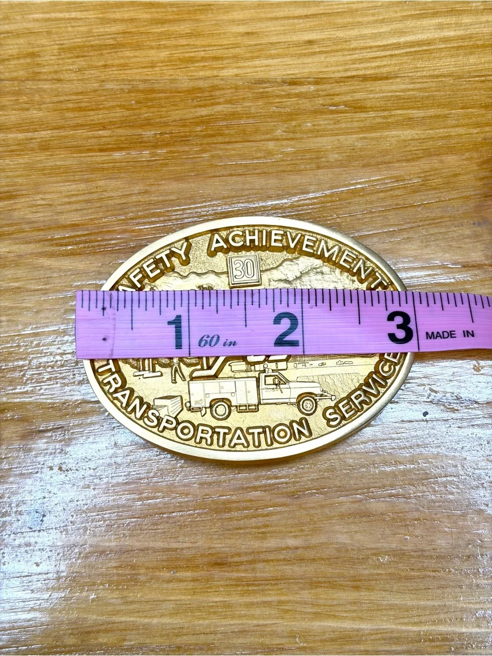 Safety Achievement Transportation Service Belt Buckle Josten Gold Brass Vintage